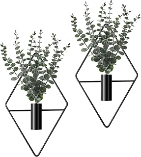 Jexine Black Metal Hanging Planters with Artificial Eucalyptus - 4pcs Modern Geometric Boho Indoor Wall Decor