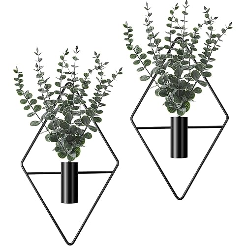 Jexine 2 Pcs Hanging Artificial Planters Wall Decor, Black, Eucalyptus
