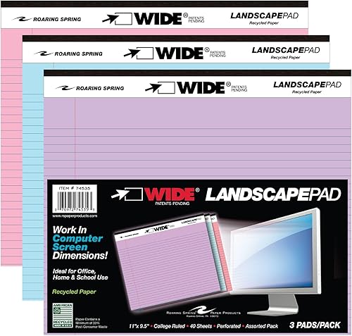 Miniatura 19 de ROARING SPRING Wide Landscape Legal Pad, amarillo canario, 2 blocs, 11 x 9.5 pulgadas, a rayas universitarias con margen, papel reciclado de 20