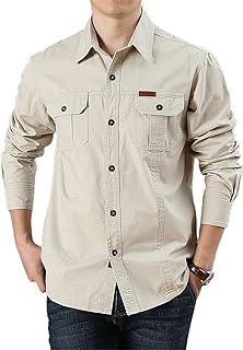 Top para los hombres camisa casual de color sólido de un solo pecho multi-bolsillos desgaste durable de los hombres Top para el uso diario