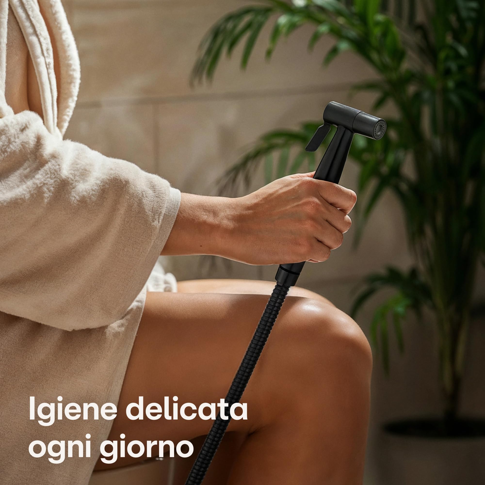 Praknu Doccetta per Bidet WC - Con Doccia, Tubo Flessibile e Supporto - Acciaio inox – Per attacco standard G1/2 – Facile da installare (Nero)
