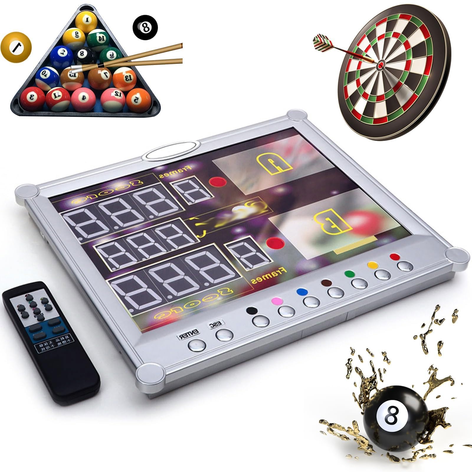 Marcador LED para billar y snooker, pantalla digital con control remoto, montaje en pared, puntuación 0-199
