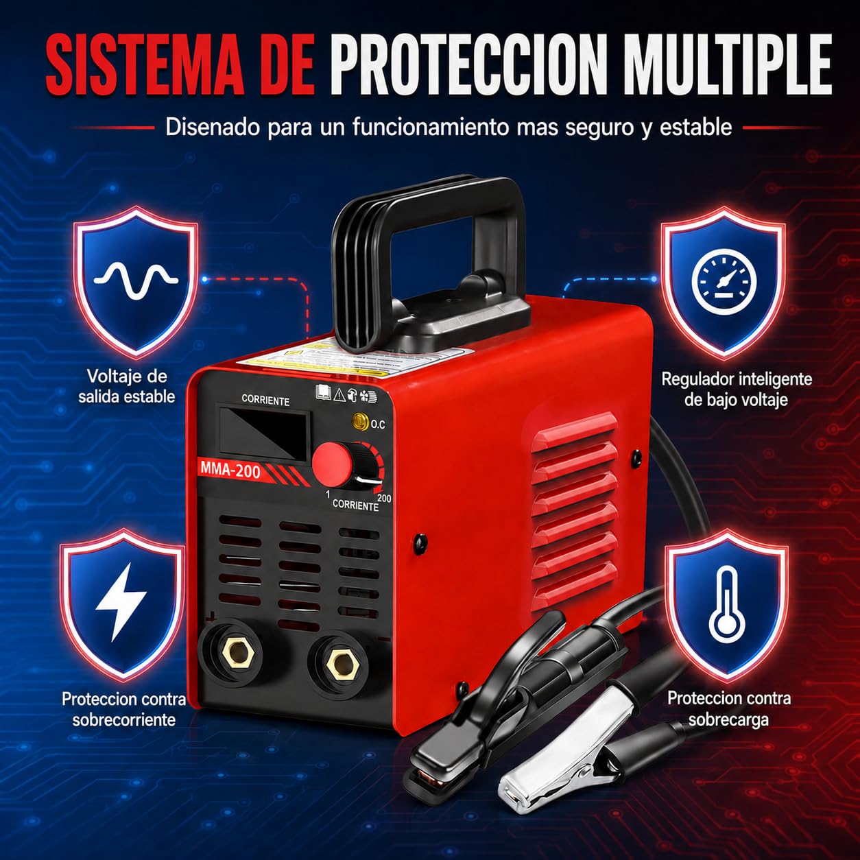 Soldadora de electrodo MMA de 200 A, soldadora de arco de 220 V con pantalla LED, kit con casco de soldadura, martillo para escoria, cepillo con arranque en caliente