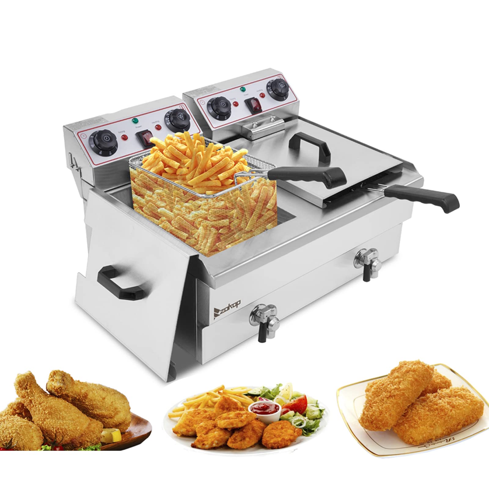 Commercial Fryer, with Basket and Lid+Temperature Control, 24.9QT/ 23.6L Stainless Steel Faucet Deep Fryer Large Capacity Electric 110V ((26.4x22x16.5)