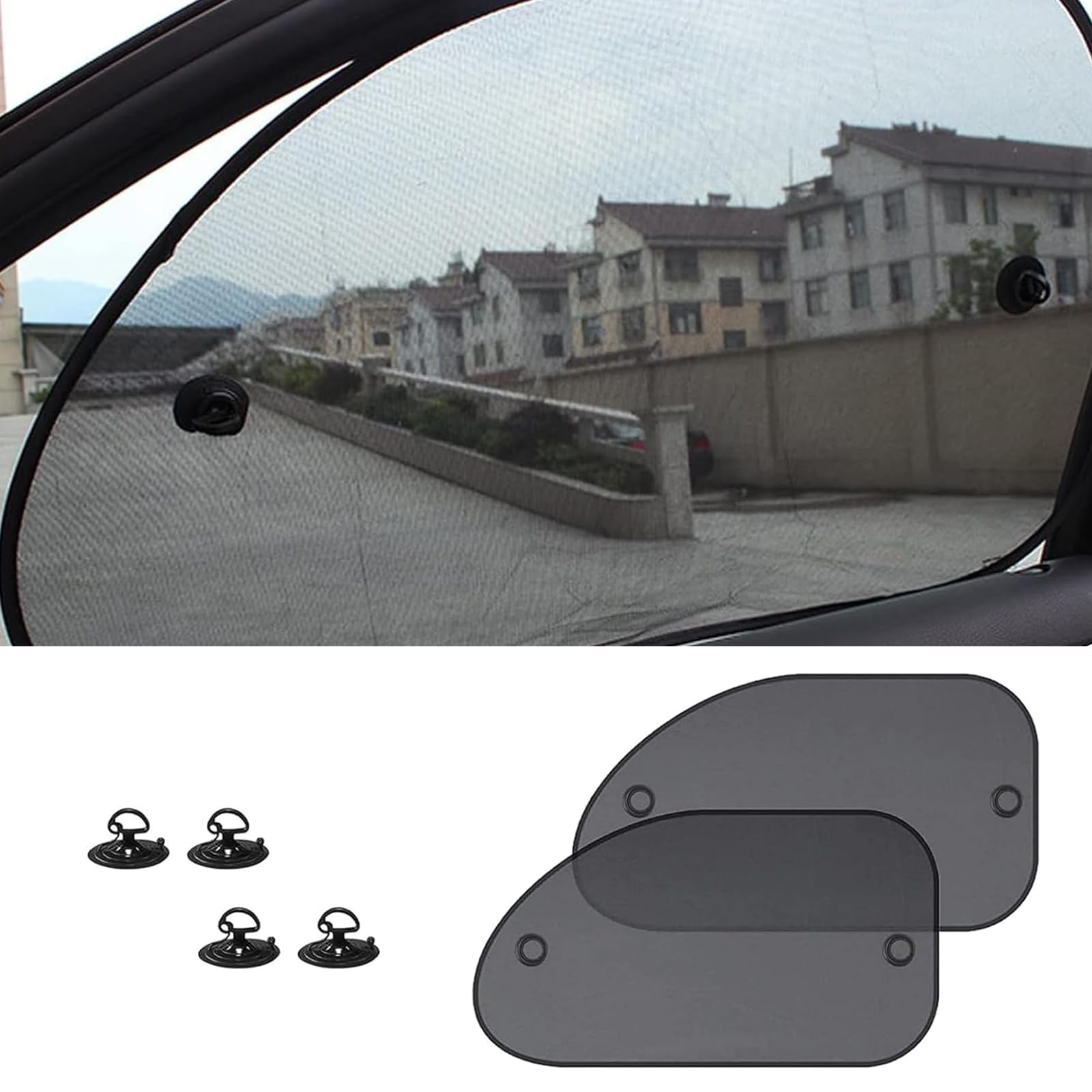 2 Pack Car Side Window Sun Shade Cover with Suction Cups, 25.5In x 14.9In Anti-Glare Design, Vehicle UV Protector Accessories, Universal Heat Insulation Cover for Most Car Truck SUV (Black)