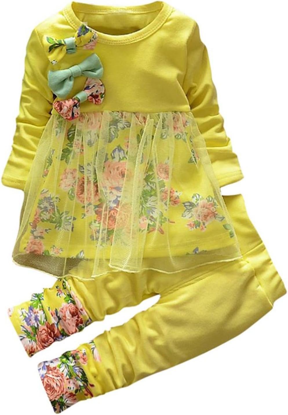 Baby Clothes Set, PPBUY Toddler Girls Floral T-shirt Dress + Pants 2PCS Outfits (6-12M, Green)