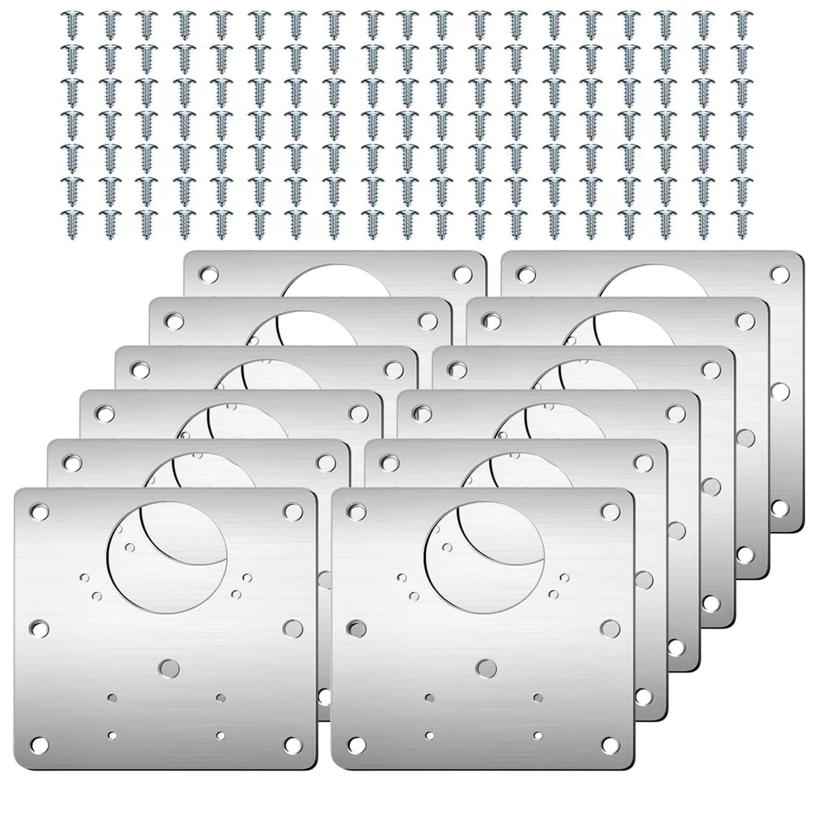 12-Piece Hinge Repair Plate Kit, Cabinet Hinge Repair Plate & Kitchen Door Hinge Repair Plate Set, Stainless Steel Cupboard Hinge Repair Plates for Door, Drawer, Furniture, Window Fixing, 72 Screws