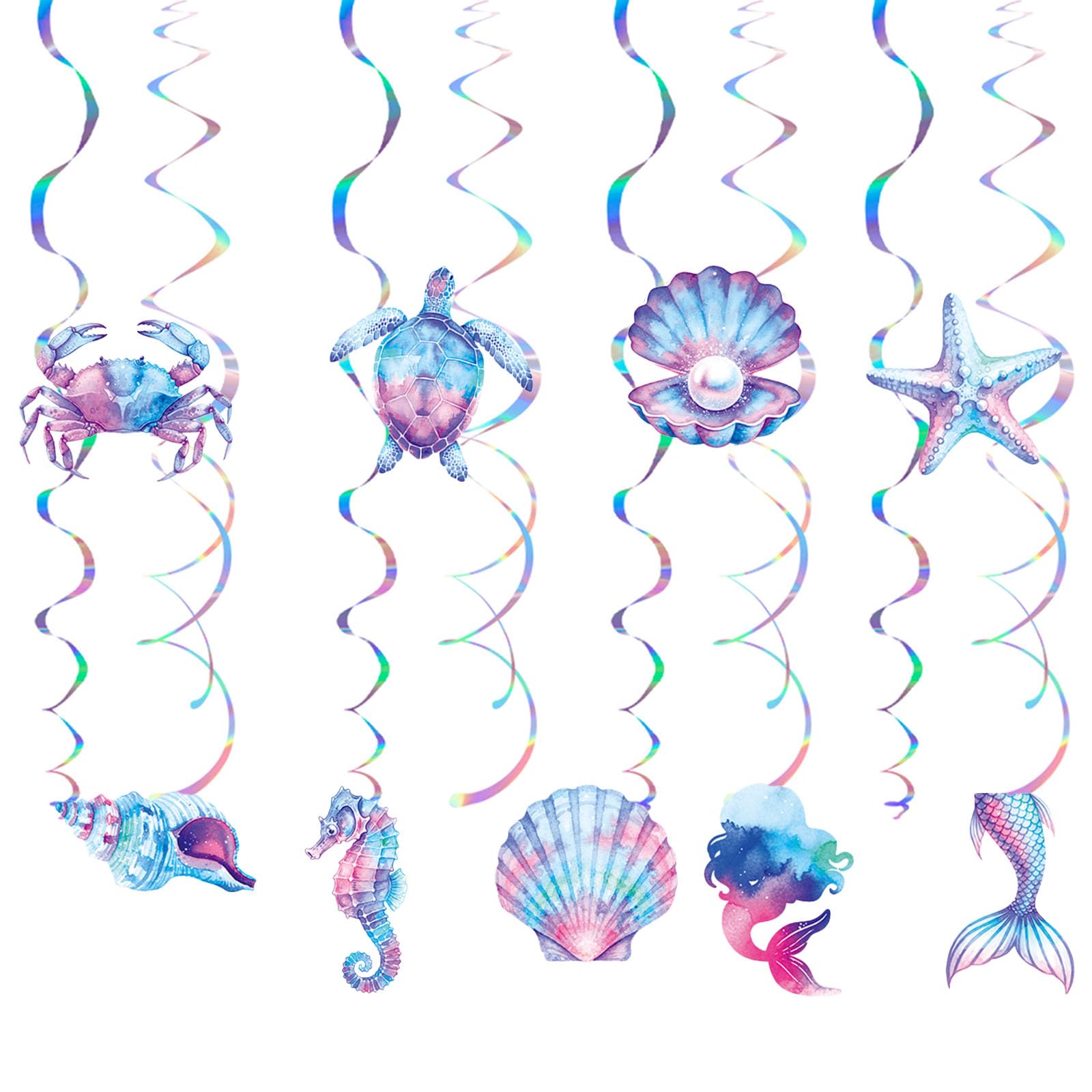 MORAINJAY 18 Pcs Mermaid Hanging Swirls, Mermaid Party Decorations, Ocean Banner Card, Streamers Hanging Decorations for Birthday, Under the Sea Theme Party Backdrop Supplies