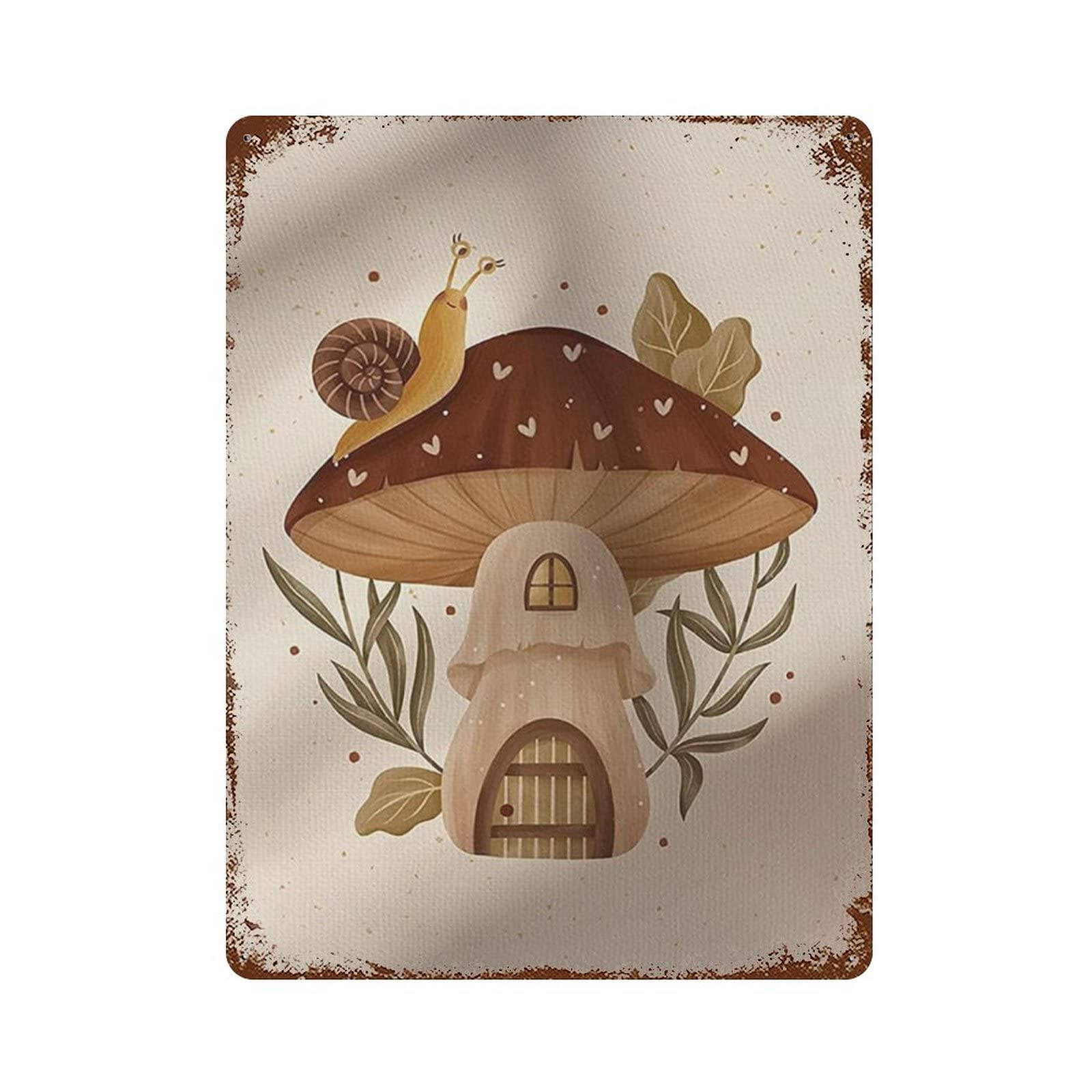AOOEDM Mushroom House Snails Vintage Tin Sign Metal Tin Signs for Man Cave Funny Art Wall Plaque Kitchen Bar Pub Coffee Shop Wall Decor