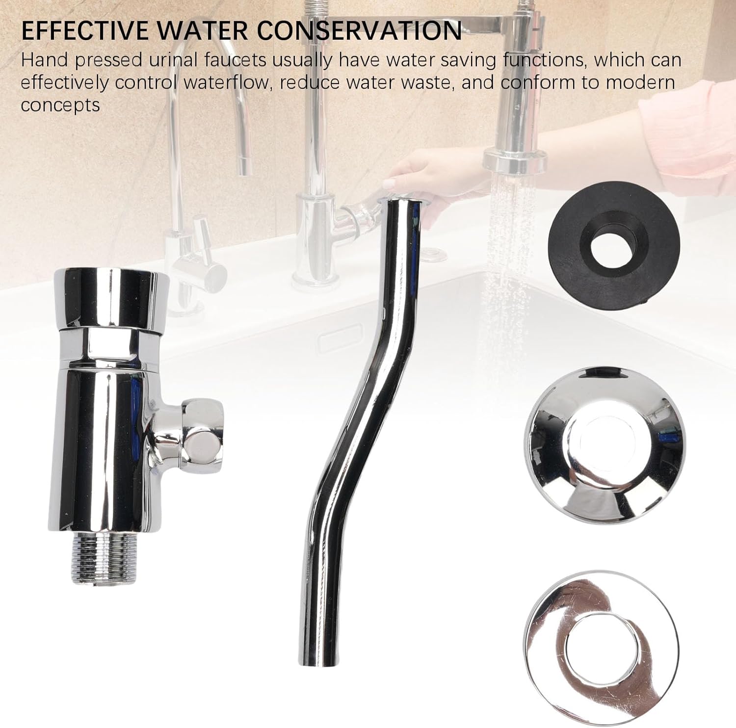 Brass Flush Valve, Hand Pressed Urinal Faucet with Water Saving Function, Easy Installation for Various Bathroom Environments, Polished Chrome Finish