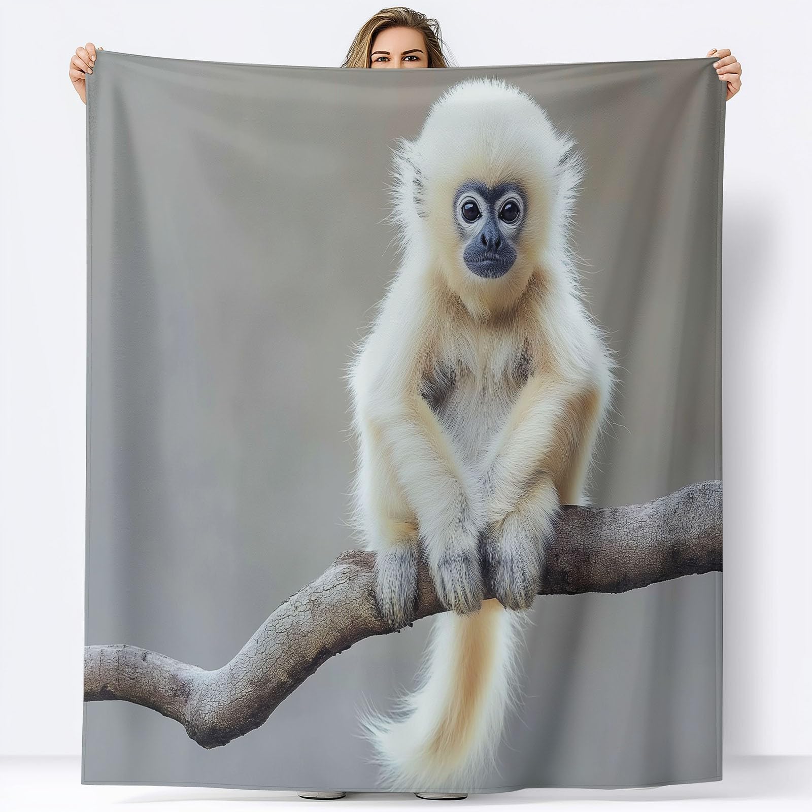 Générique Cartoon Animal Monkey Flanelowy Koc 150 x 200 cm Koce polarowe z mikrofibry Polar Na wszystkie pory roku na podróż Sofa do podróży Łóżko Sofa Dzieci Dorośli, Szary