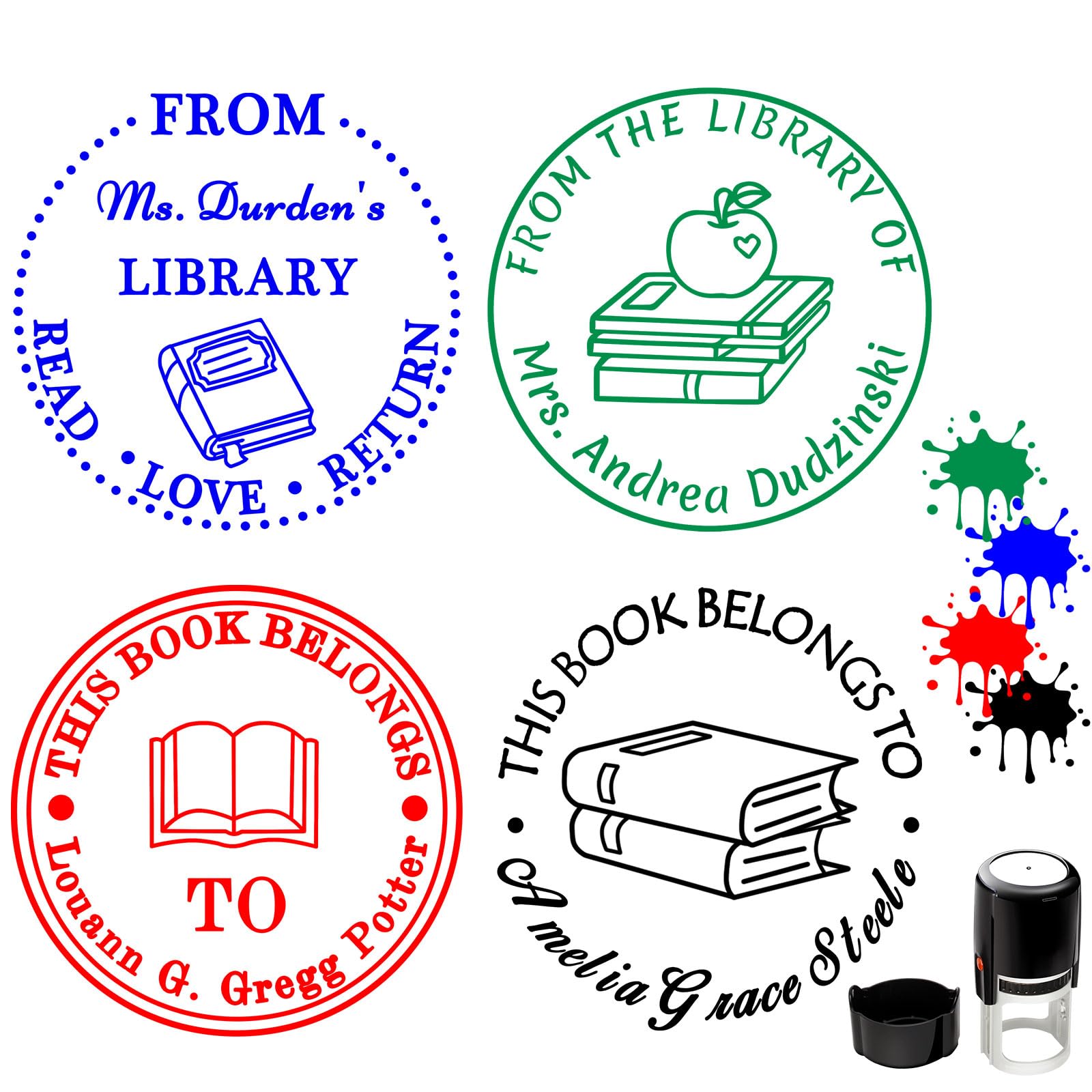 Custom Round Stamps Self Inking Personalised Library Book Stamps for Business Customised Rubber Stamp with Name