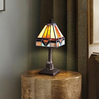 Luxury Tiffany Table Lamp, Large Size: 12''H x 5''W, with American Bungalow Style Elements, Vintage Bronze Finish, UQL7026 from The Axminster Collection