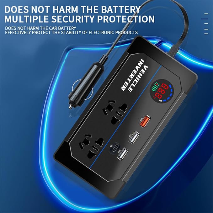 Inversor de Corriente para Auto 200W 12V a 110V con 4 Puertos USB miniatura 9