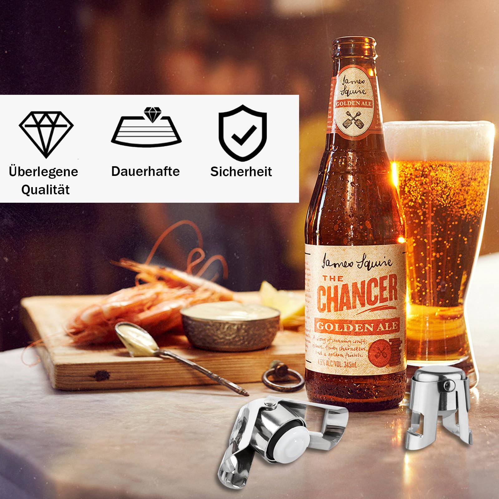 Bouchon De Champagne Réutilisable En Acier Inoxydable - Lot De 2 Bouchons à Vis Avec Joint Silicone, Pour Garder Les Bulles - Couleur Noir