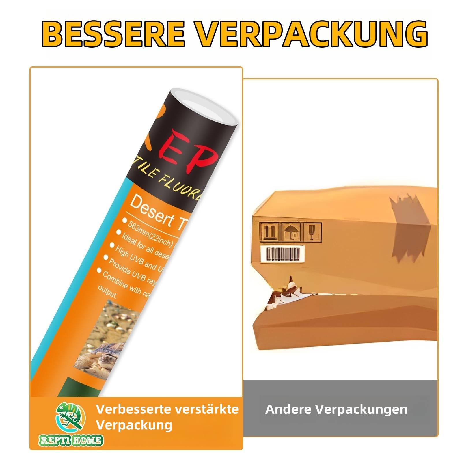UVB Lampe Terrarium T5 UVA UVB Reptilien 39W 2er-Pack Leuchtstoffröhre 86cm 10.0