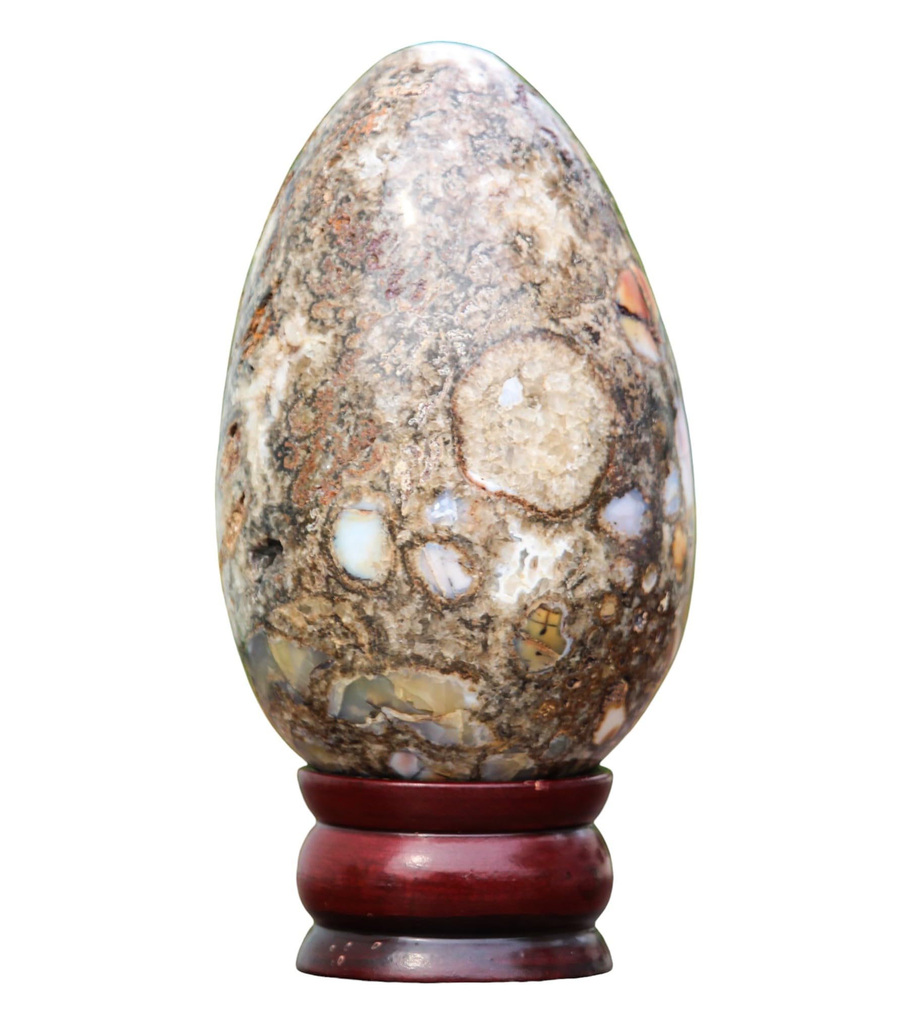 A+ Huevo de piedra curativa de chakras de cristal de jaspe marrón pulido, 130 mm/1160 g, meditación, feng shui, aura, huevo de cuarzo interior, decoración del hogar