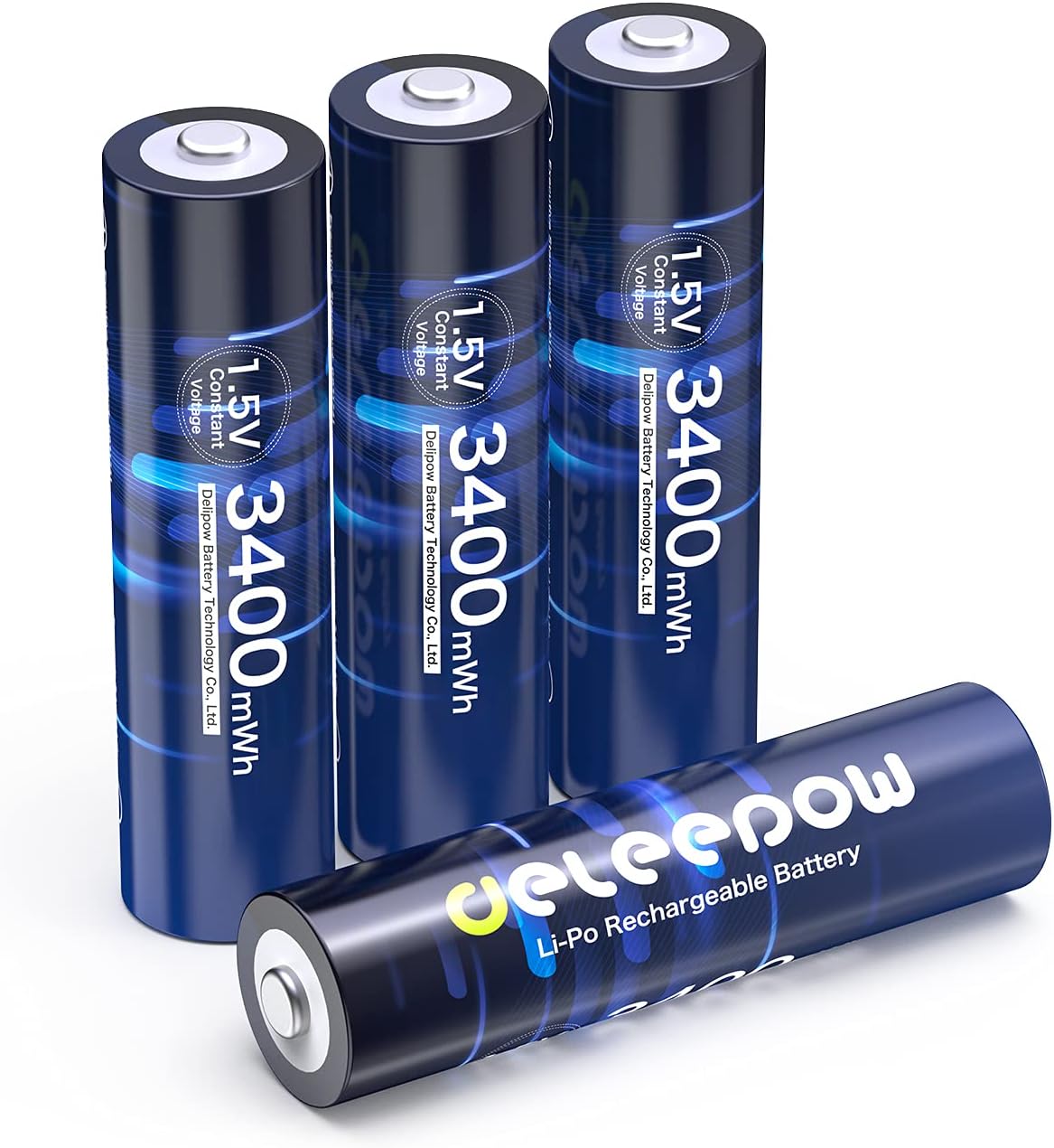 Deleepow Rechargeable Lithium AA Batteries, 4 Pack 1.5V 3400mWh High Capacity Lithium Double A Batteries, 2 Hours Quick Charge, 1500 Cycles for Household Electronic Device
