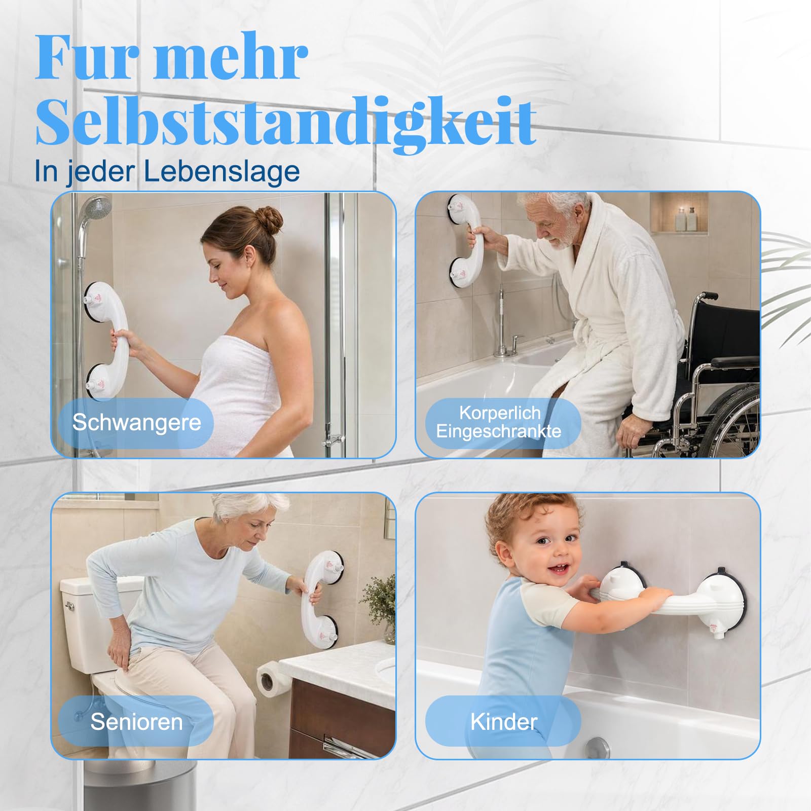 Haltegriffe für Senioren, Haltegriff Dusche mit Saugnapf bis 150KG, 34.5 CM