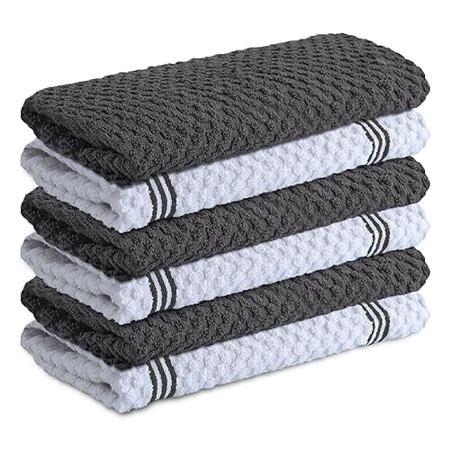 Infinitee Xclusives 100% Cotton Kitchen Towels - 15x25 Inch Ultra Soft Tea Towel, Super Absorbent Terry Dish Towels for Kitchen Linens |Grey| - 15 x 25 - Pack of 6 - Grey