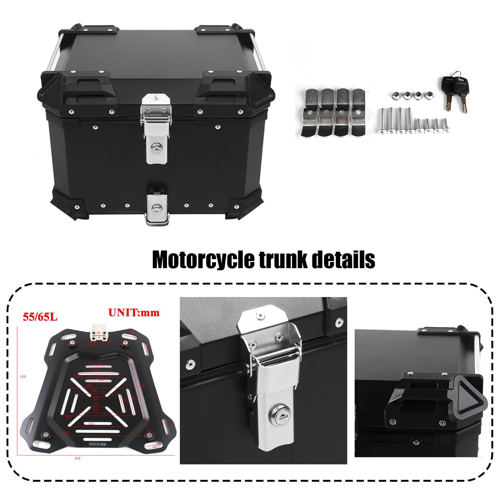 Pudełko na ogon motocyklowy, profesjonalne pudełko do przechowywania ze stopu aluminium CNC, uniwersalna górna obudowa (czarna, 45L)