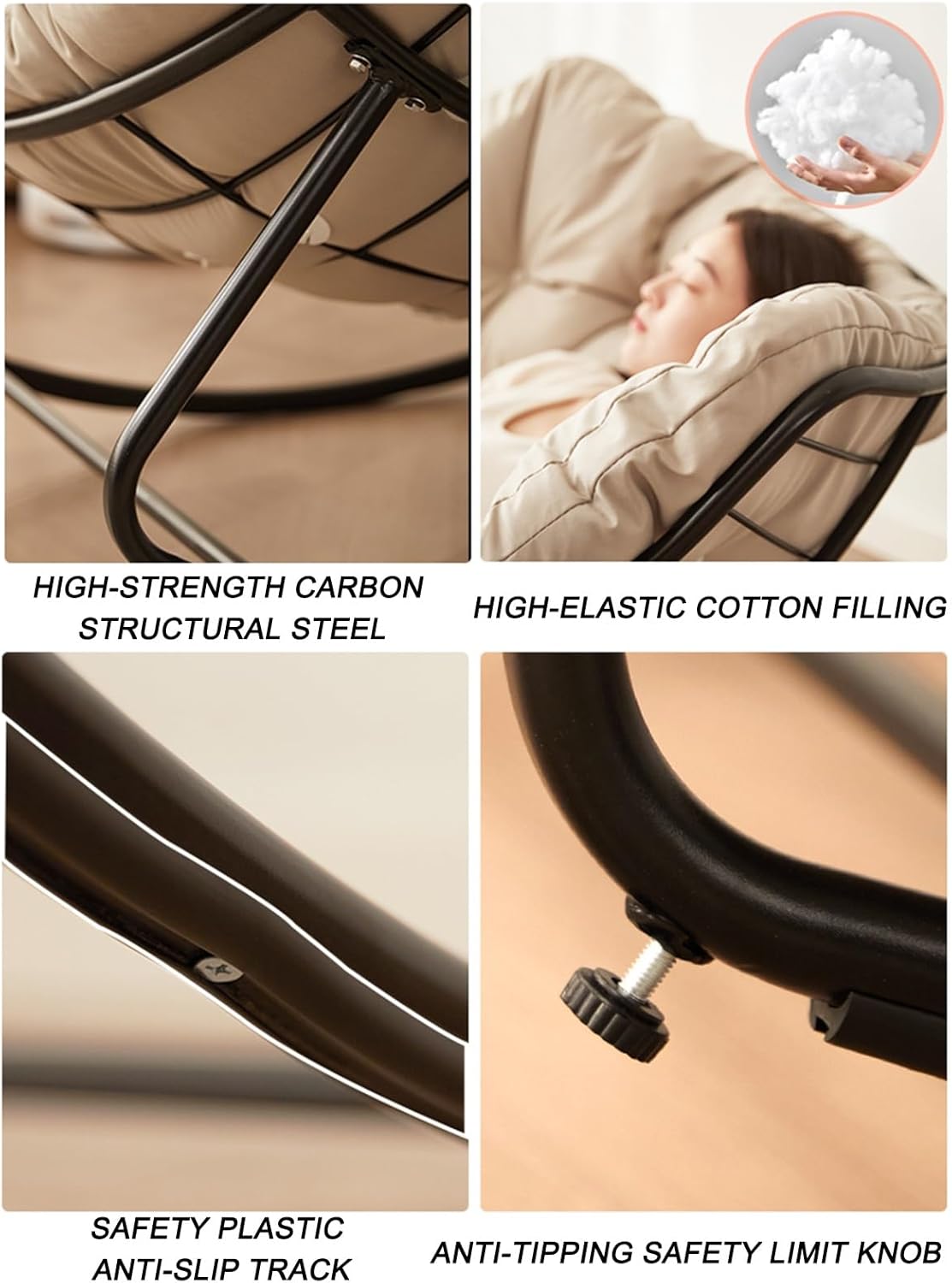 Outdoor Patio Rocking Chair, Comfortable Upholstered Rocking Chair, Modern Lounge Chair for Front Porch, Balcony, Garden, Lawn, Living Room, with Large Cushion and Ottoman(Gray)