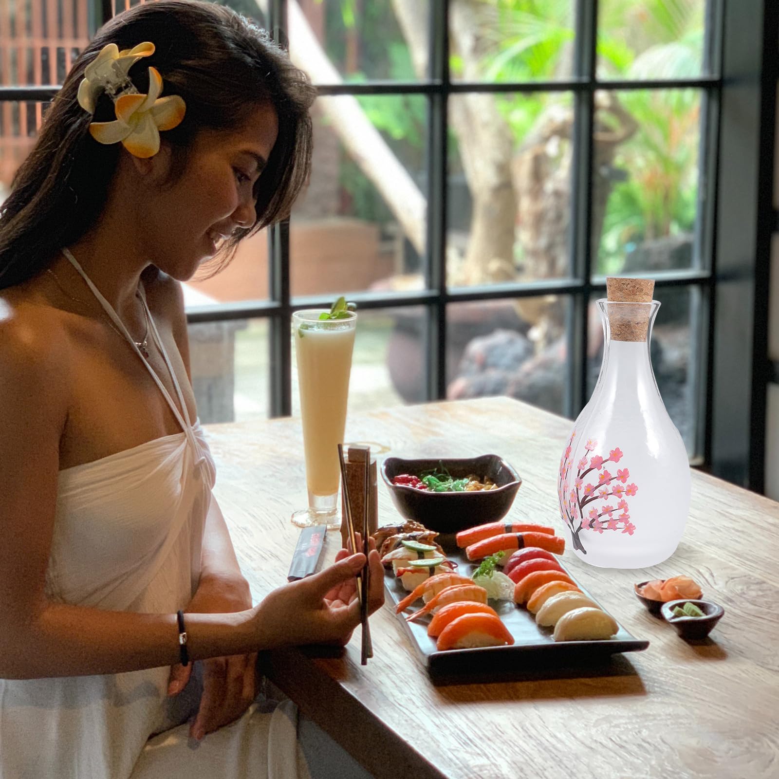 TOPBATHY Japanisches Sake Servierset mit Kanne und Bechern aus Glas