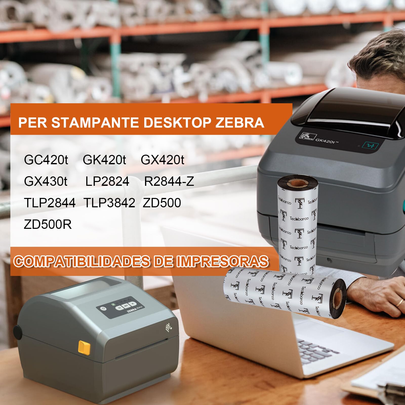 10 rollos de cintas de transferencia térmica de escritorio, cera mejorada, 110 mm x 74 m, núcleo de 0.5 pulgadas, para impresora de escritorio Zebra