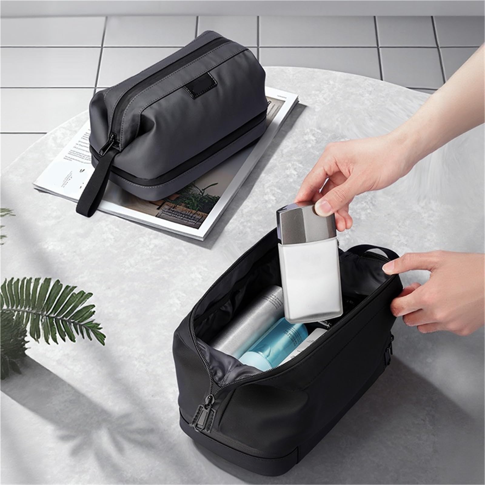 Borsa da viaggio for uomo, organizer for articoli toeletta, beauty case - Custodia durevole for prodotti essenziali for la cura personale Beauty Case da Viaggio(GRAY)