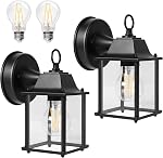 2 Pack Dusk to Dawn Outdoor Wall Light, Exterior Wall Sconce Sensor Light Fixtures, Black Waterproof Wall Mount Lighting with Glass Shade, Aluminum Anti-Rust Porch Lights, Bulbs Included