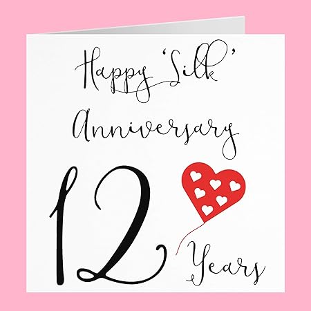 12th Wedding Anniversary Card Happy Silk Anniversary 12 Years By Hunts England Red Heart Collection Amazon Co Uk Office Products