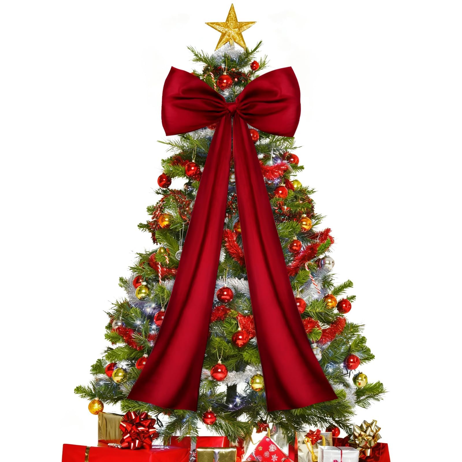 Lazo rojo para árbol de Navidad con acabado elegante de alta densidad textil