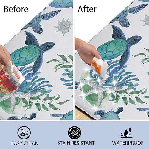 Miniatura 6 de Tritard Juego de 2 tapetes de cocina de playa costera, acolchados, antifatiga, para el suelo de la cocina, de 0.4 pulgadas, tortugas marinas,