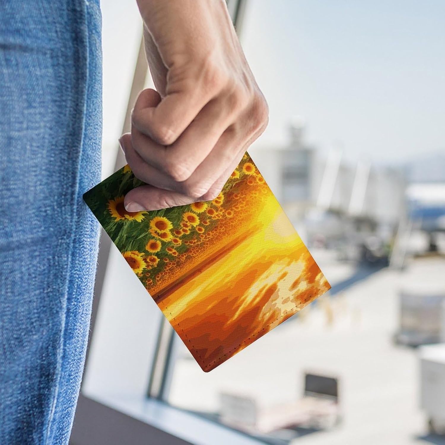 Leather Passport Holder Covers Travel Passport Holder Wallet Case Sunflower Dreamlike Sunset Waterproof Passport Book for Women Men