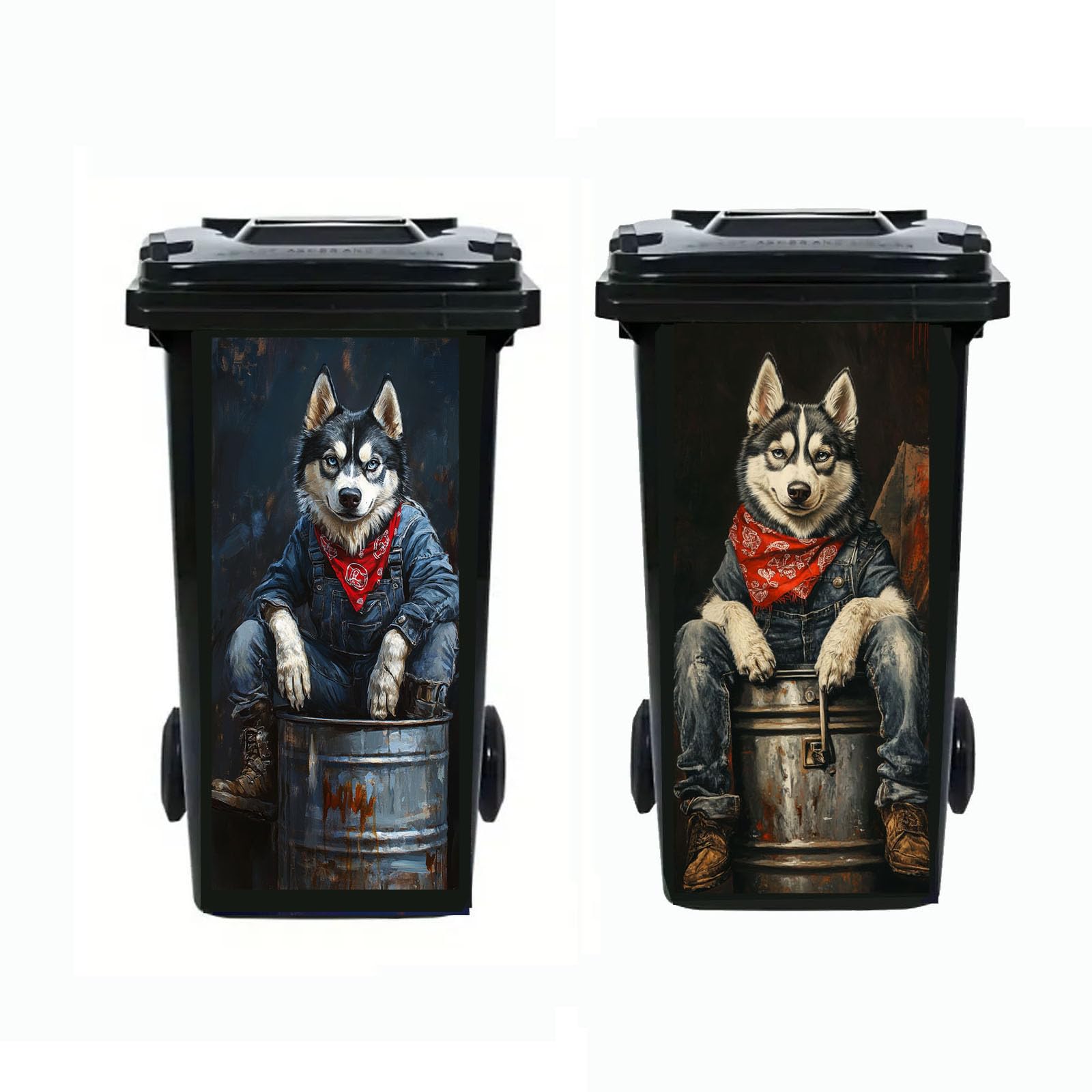 Nouiroy 2Pcs Donkey Dustbin Sticker Decals,14.57×32.28in Raccoon Wheelie Bin Stickers Self Adhesive Panda Peeking Decal for Door Trash Cans Bins Driveway Garden Outdoor Patio Decor (Husky) — image 1