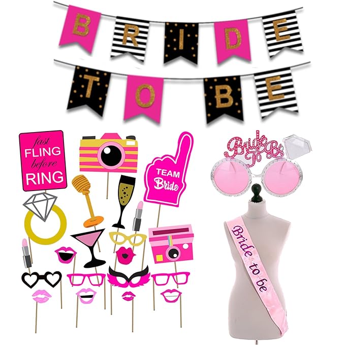 Party Propz Bride to Be Decoration Set - 24Pcs Combo Kit - Bridal Shower Decorations/ Bachelorette Party Decorations / Bride to Be Props for Bachelorette Party/ Wedding Props
