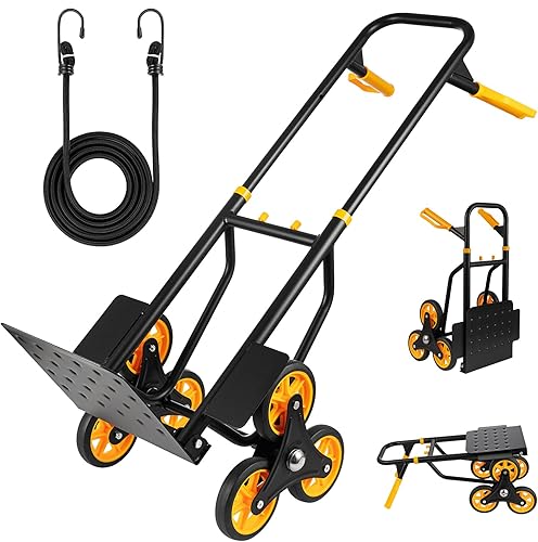 Camión de mano escalador de escaleras, carretilla de mano resistente con capacidad de 330 libras, carrito plegable para escalar escaleras con placa