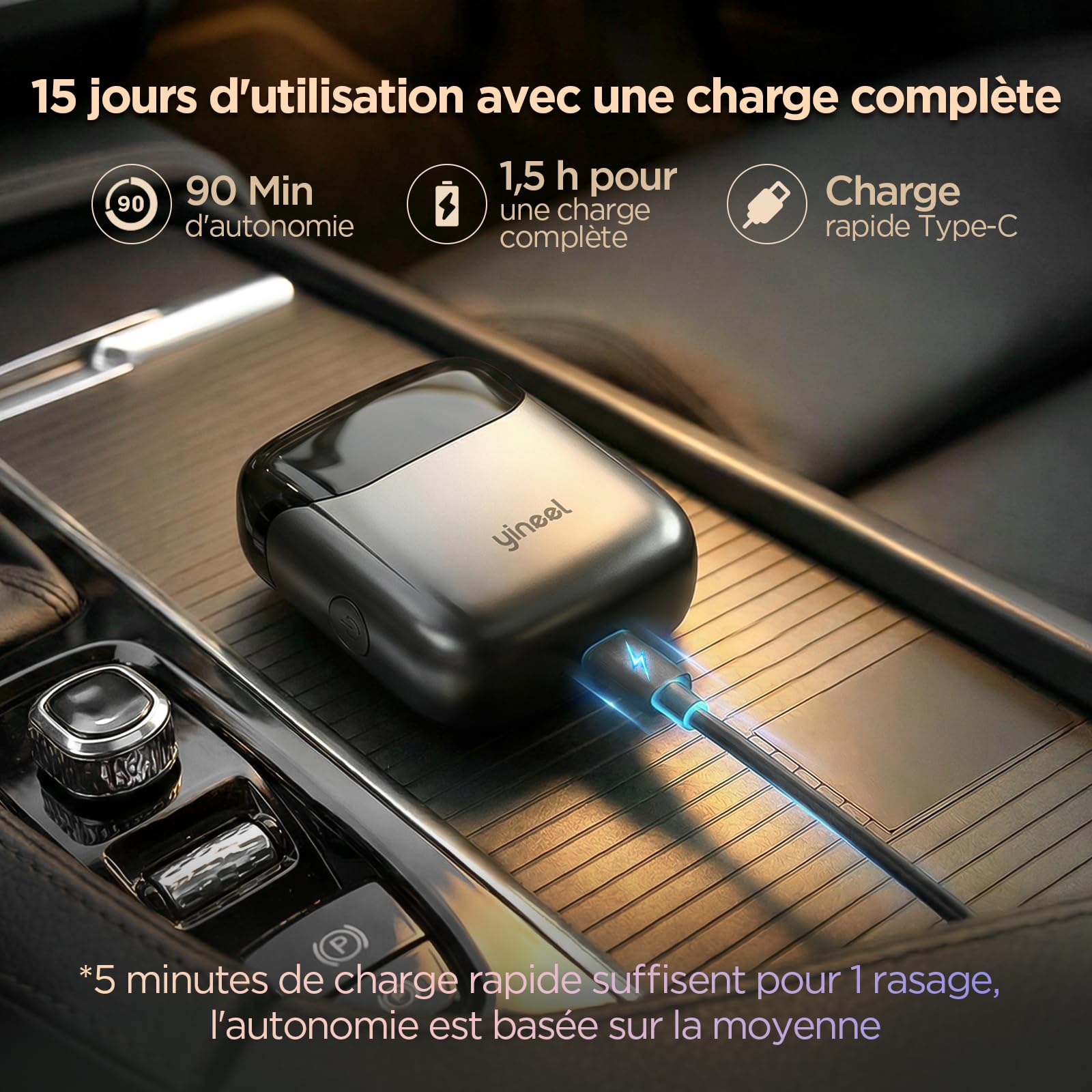 Rasoir Electriques Hommes, Yineel VT100 Mini Rasoir à Lames avec 3 Lames Flottantes, Étanche IPX7, USB-C Recharge, Compact et Portable, avec Étui de Rangement, Cadeau pour Hommes