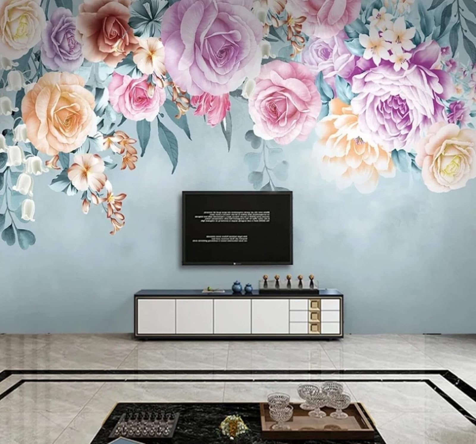 Xlming 400Cm×280Cm(B×H) Fresh Beautiful Pastoral Hand Drawn Floral 3D Wallpaper Luxury Silk Study Dining Feature Sofa Grey Bedroom Living Room Tv Decorative Wall-400Cm×280Cm