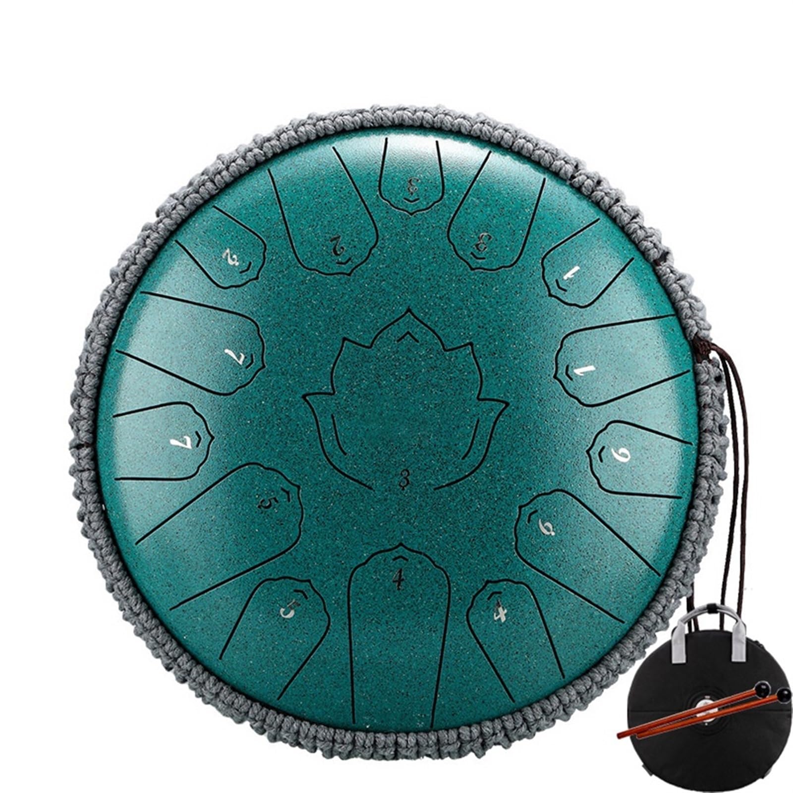 Tamburo con lingua in acciaio 14 pollici 15 note C Tamburo etereo 13 pollici 15 note Strumento musicale a percussione handpan(Green-1 13 inch)