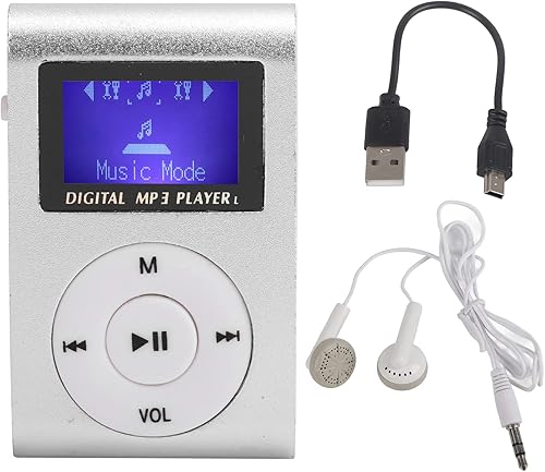 Mini reproductor de MP3, mini pantalla LCD reproductor USB, con auriculares, reproductor de clip ultraligero, carcasa de metal, soporte 32G,