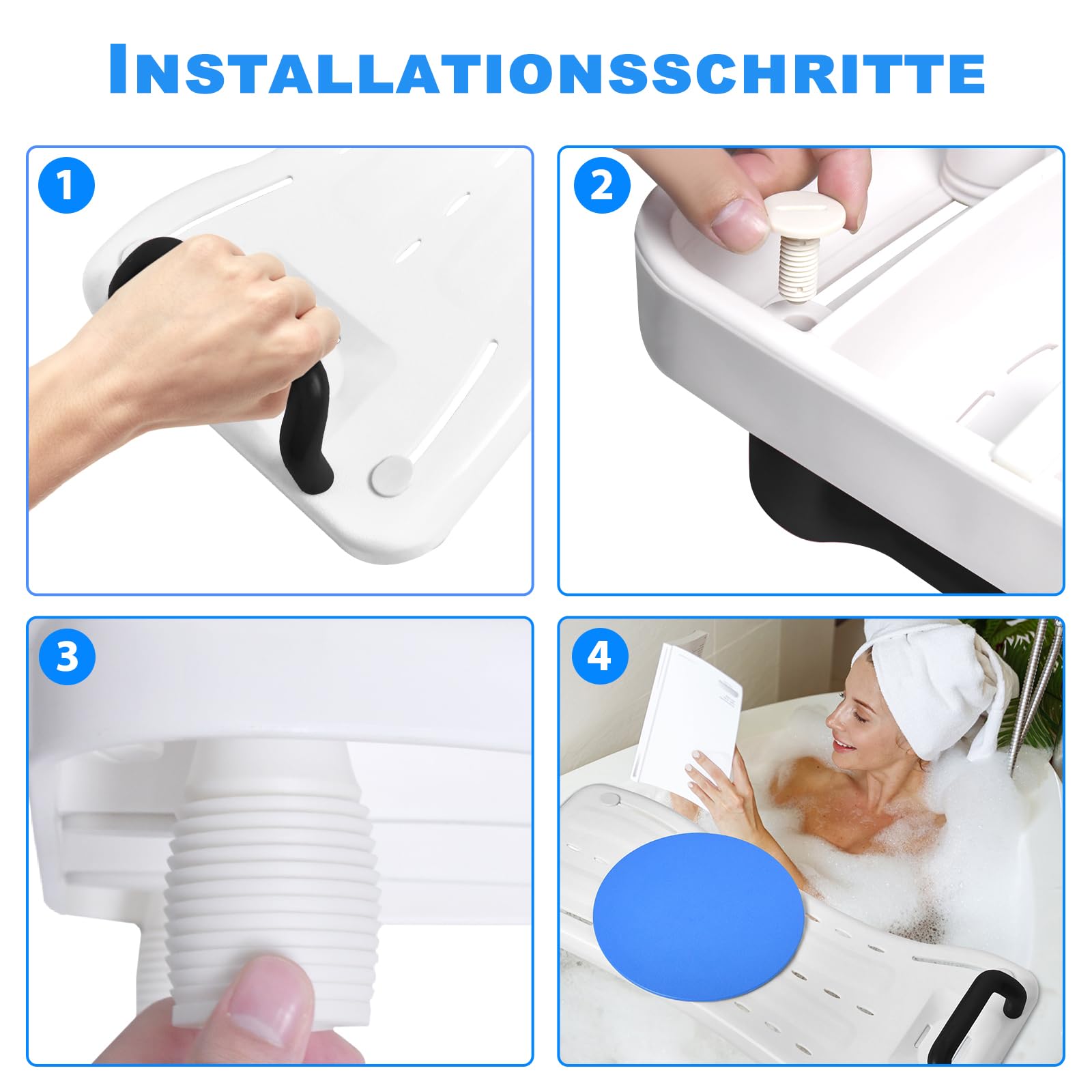 Sedile per vasca da bagno per anziani, 75 x 34 cm, regolabile 41 – 63 cm, per vasche da bagno, in plastica, colore nero, manico + piastra girevole, fino a 150 kg, per adulti doccia