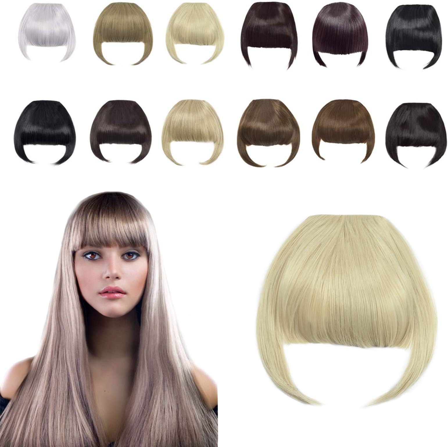 Clip in Bangs Fringe Hair Extensions with Temples Synthetic Fashion Hair-pieces Bleach Blonde
