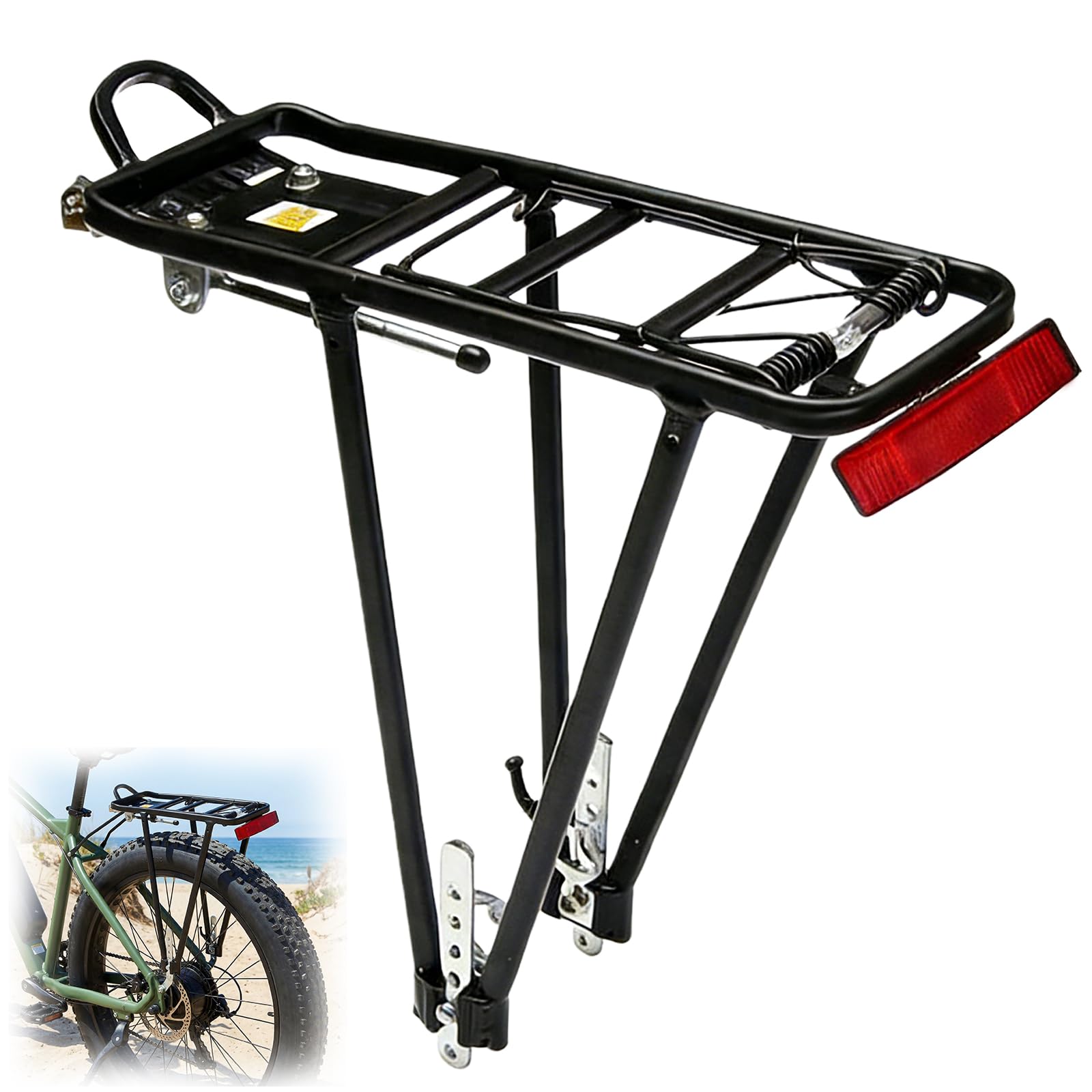 Porte-Bagages De Vélo,Vélo Porte Bagage, Porte-Bagages Arrière, Universel, Hauteur Réglable, en Alliage D'aluminium, avec Réflecteur, Charge Maximale 75 Kg pour Vélos 26-29 Pouces, Noir