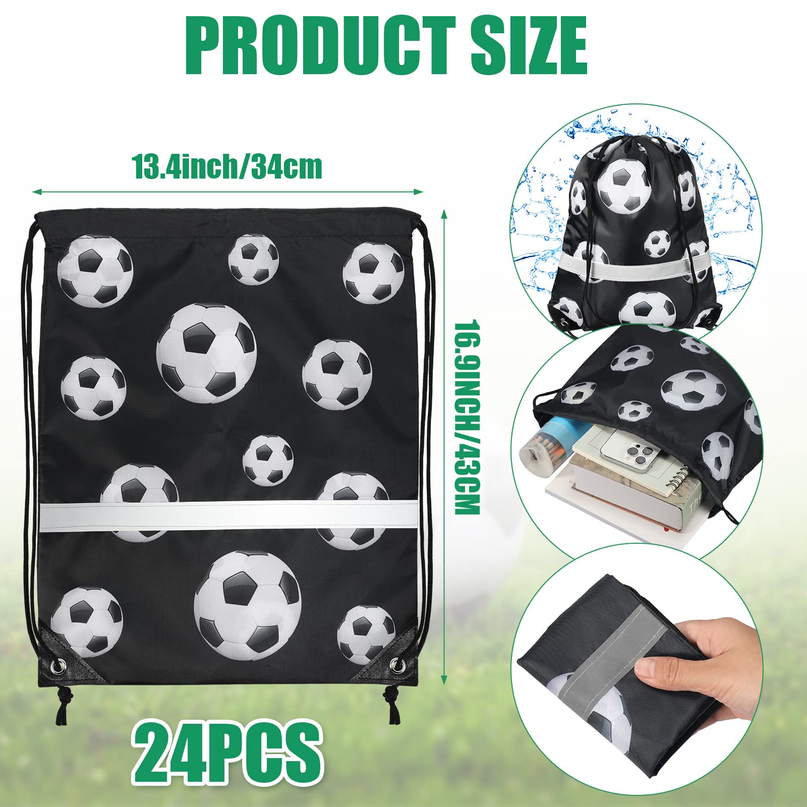24 bolsas de fútbol con cordón trasero con rayas reflectantes para equipo de fútbol, deportes de equipo para yoga, baile, suministros de natación, Como se muestra 2