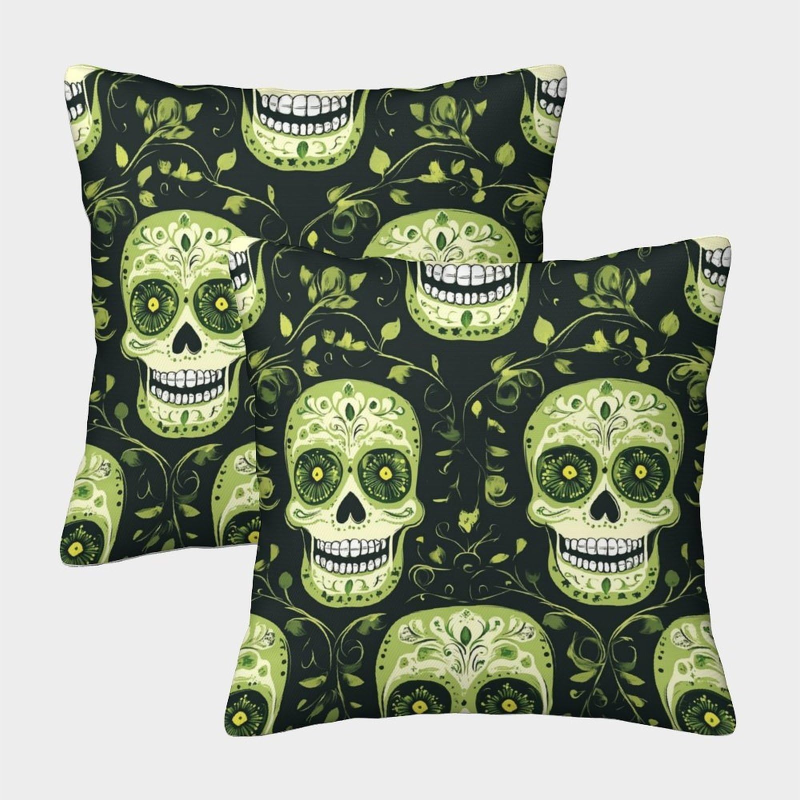 kaiyun 2 Pack Green Sugar Skull,Vines 3D Cushion Cover Pillow Cover Sofa Outdoor Decoration Square 40x40cm