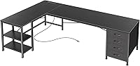 Vista 14 de Huuger Escritorio en forma de L de 55 pulgadas con cajones de tela, escritorio reversible para juegos para computadora con tomas de corriente