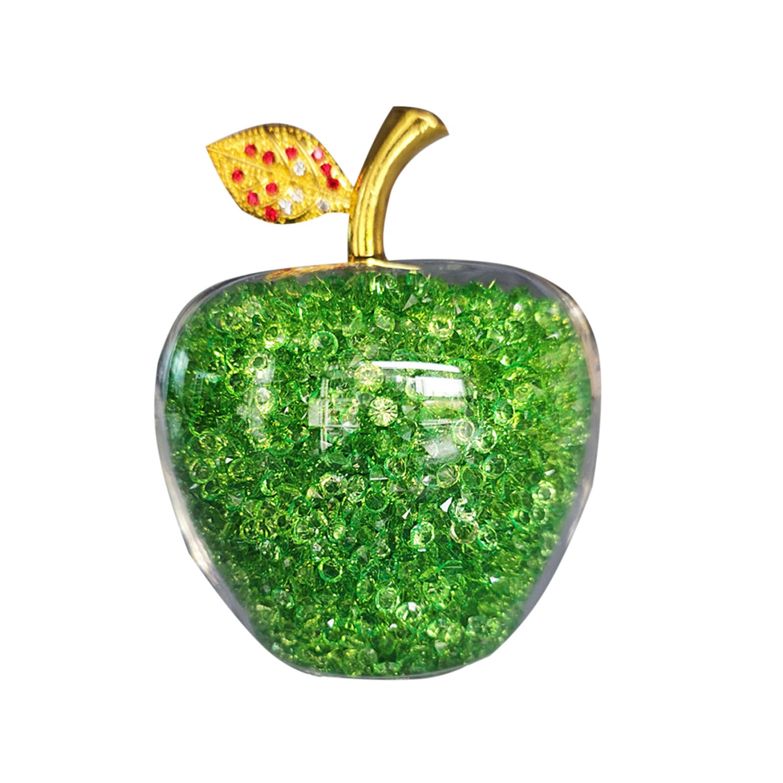 simplmasygenix Crystal Apple Figurine Artificial Glass Apple-Shaped Paperweight Home Decor Filled with Fake Diamonds Fruits Collectibles Art Crafts Ornament Christmas Eve Gifts for Kids (Green)
