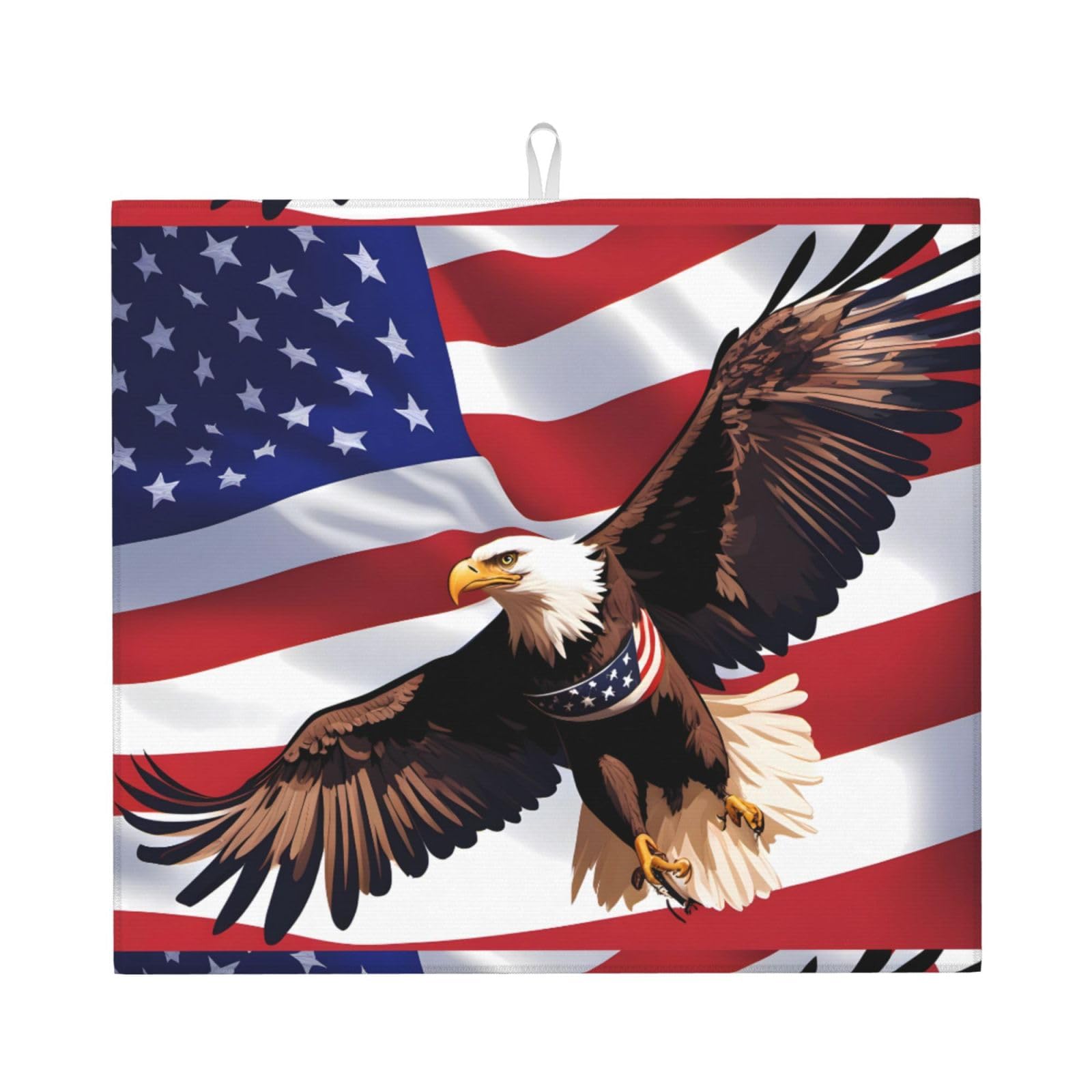 WHJDPP USA Patriotic Eagle with American Flag Prints Kitchen Drying Mat - Absorbent Dish Drying Throw with Colorful Prints, Quick-Dry Countertop Layer for Dishes & Appliances - Non-Slip & Foldable