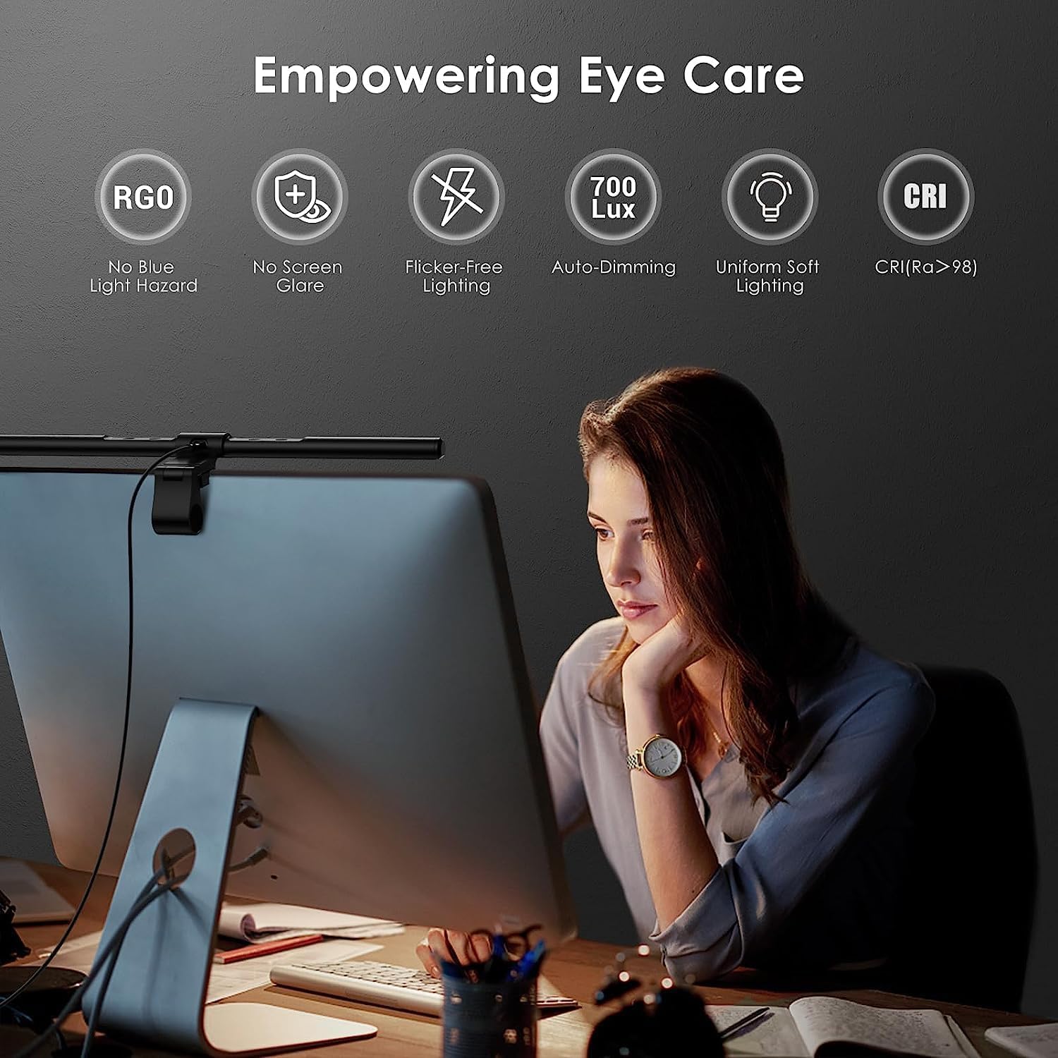 Quntis draadloze monitor lichtbalk afstandsbediening en aanrakingsbediening, 40cm Curved computer monitor lamp auto staploze dimming en kleurtemperatuur, desktop pc scherm anti-blauwe lichtbalk wit